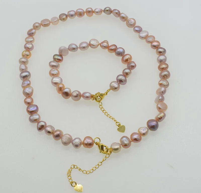 one set freshwater pearl purple baroque 7-9mm necklace bracelet 17inch wholesale beads nature FPPJ | Украшения и аксессуары