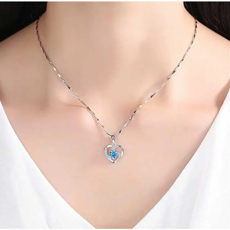 Подвеска в форме сердца из серебра 925 пробы с синими кристаллами | Украшения и