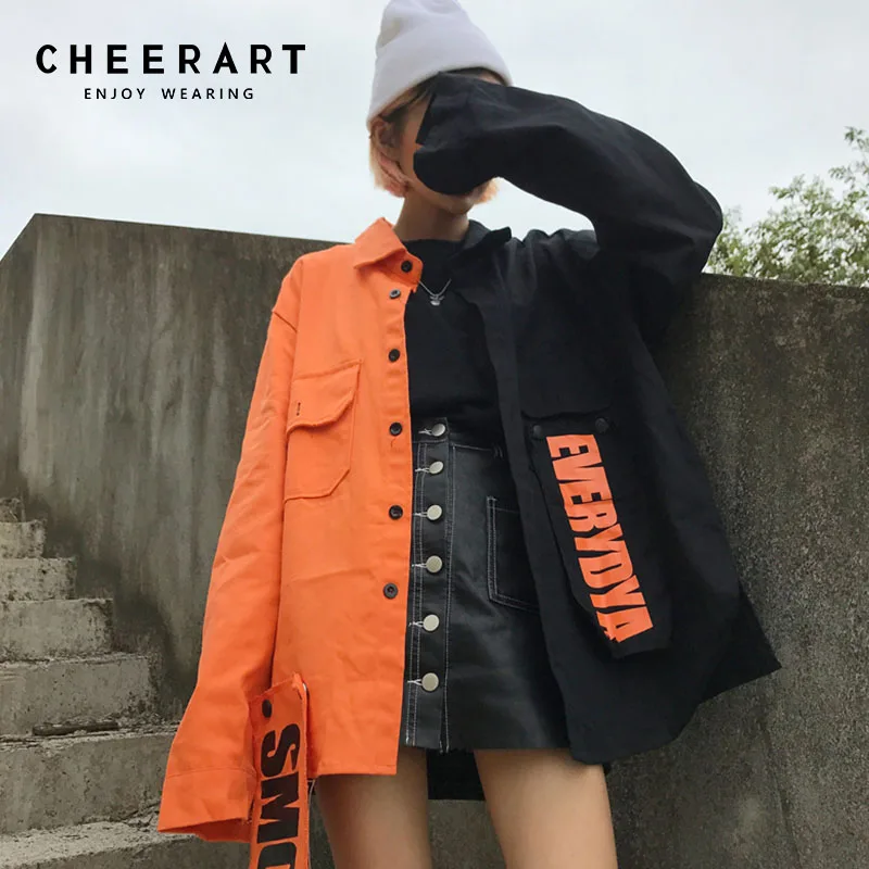Женская джинсовая куртка Cheerart свободная в стиле Харадзюку с нашивками и