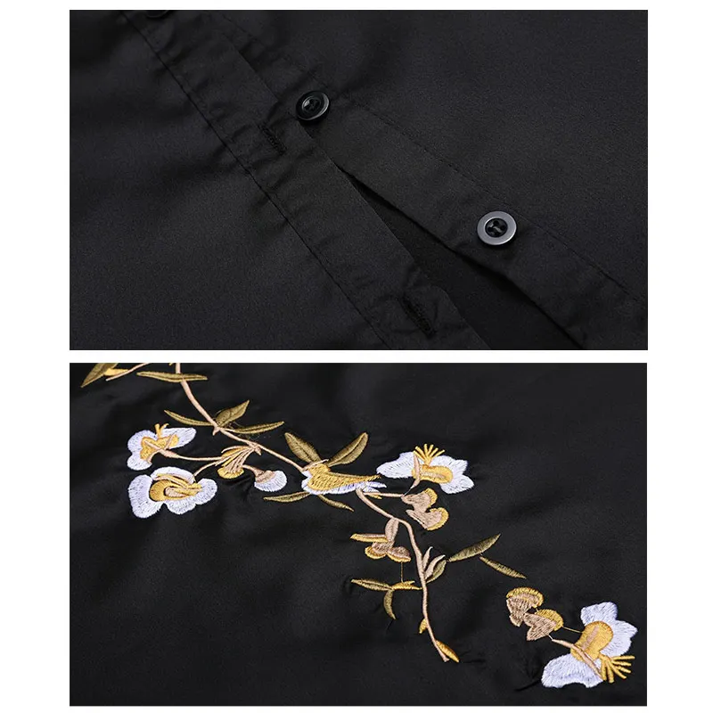 Женское платье рубашка черного цвета элегантное с цветочным принтом и разрезом