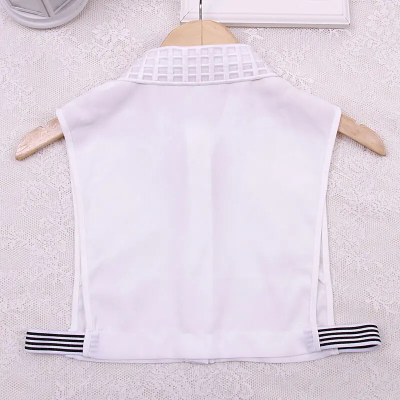 Женская блузка с искусственным воротником белая шифоновая в клетку со съемным