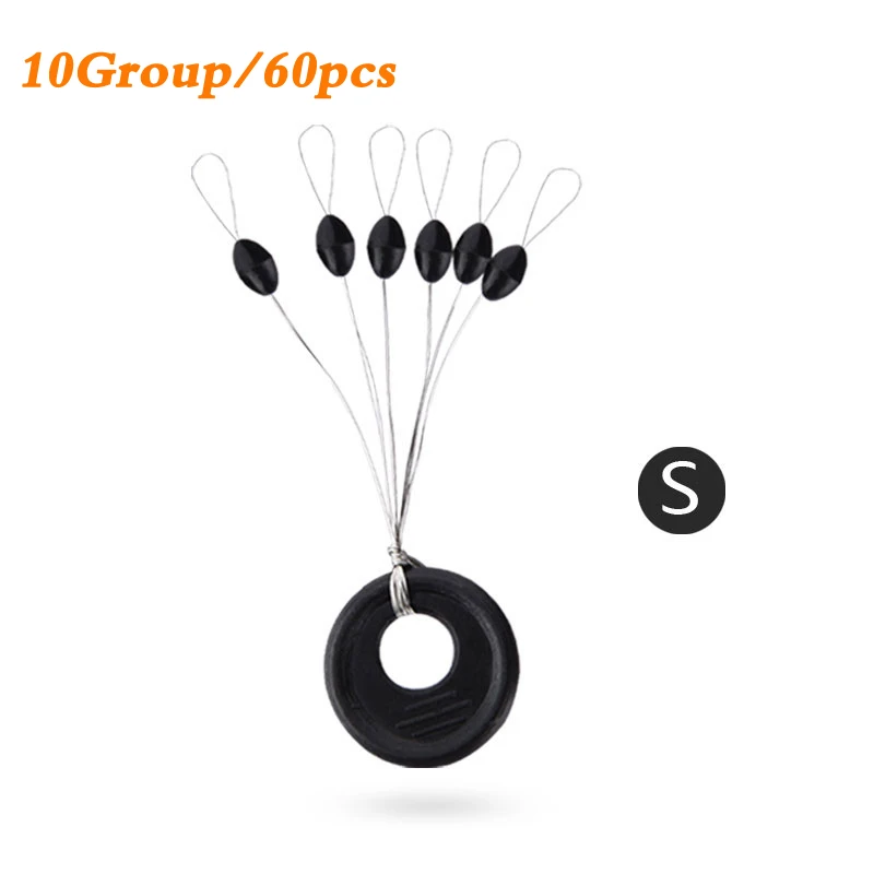 S 60pcs 10Group Black Space Beans Carp fly fishing equipment Not To Hurt The Vertical Line Stopper Fishing Line Resistance Tackle - Цвет: S