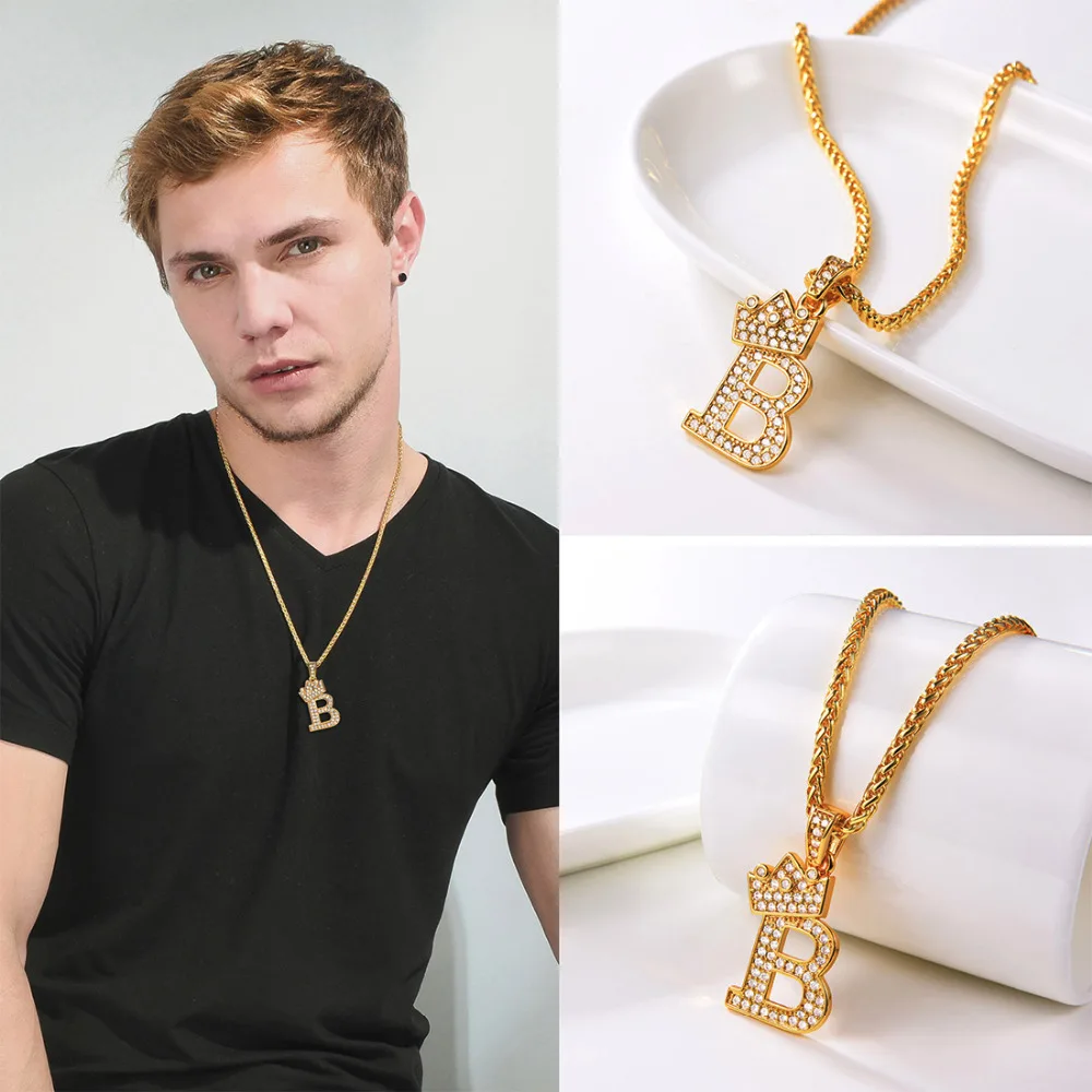 Очаровательная корона с инициалами насквозь подвеской в виде буквы цепи Цепочки