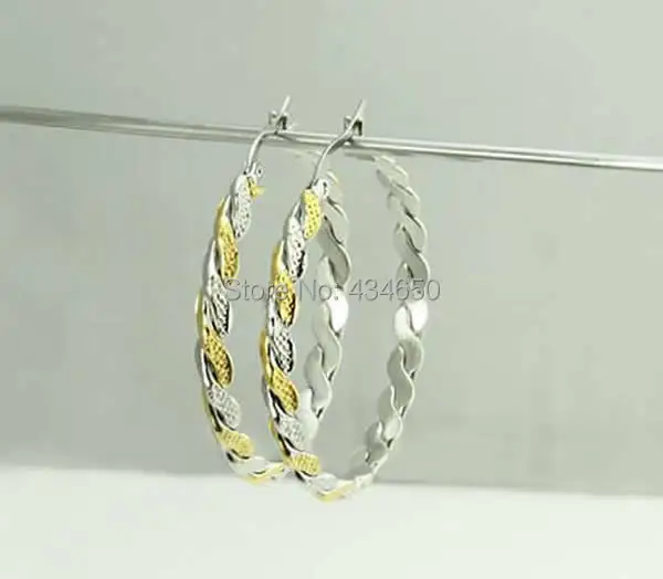 Free shipping!!!Stainless Steel Hoop Earring clearance sale with free shipping Donut plated two tone 4.7x43mm 5Pairs/Bag | Украшения и