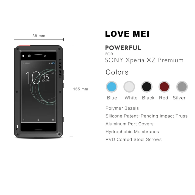 LOVE MEI Алюминиевый металлический чехол для Sony Xperia XZ Премиум Броня ударопрочный