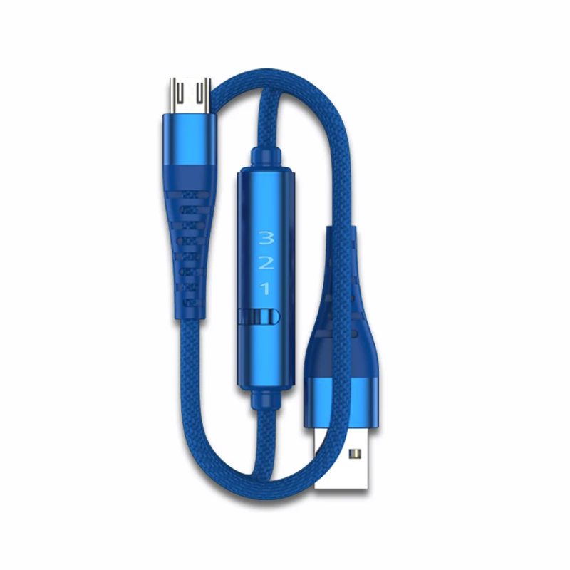 Blue Ranboda 2 м USB 3,0 Micro USB кабель 3A Быстрая зарядка с таймером и выключателем питания для телефона Android нейлоновый плетеный металлический разъем - Цвет: Blue
