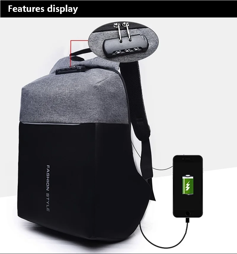 Мужской модный USB Перезаряжаемый Противоугонный рюкзак с паролем, деловой компьютерный рюкзак, Подростковая школьная сумка для путешествий