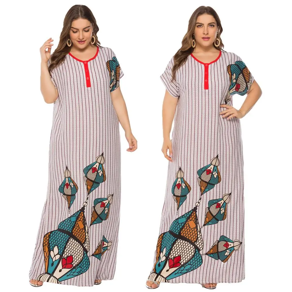 Женское длинное платье с принтом Boho Повседневное в полоску коротким рукавом