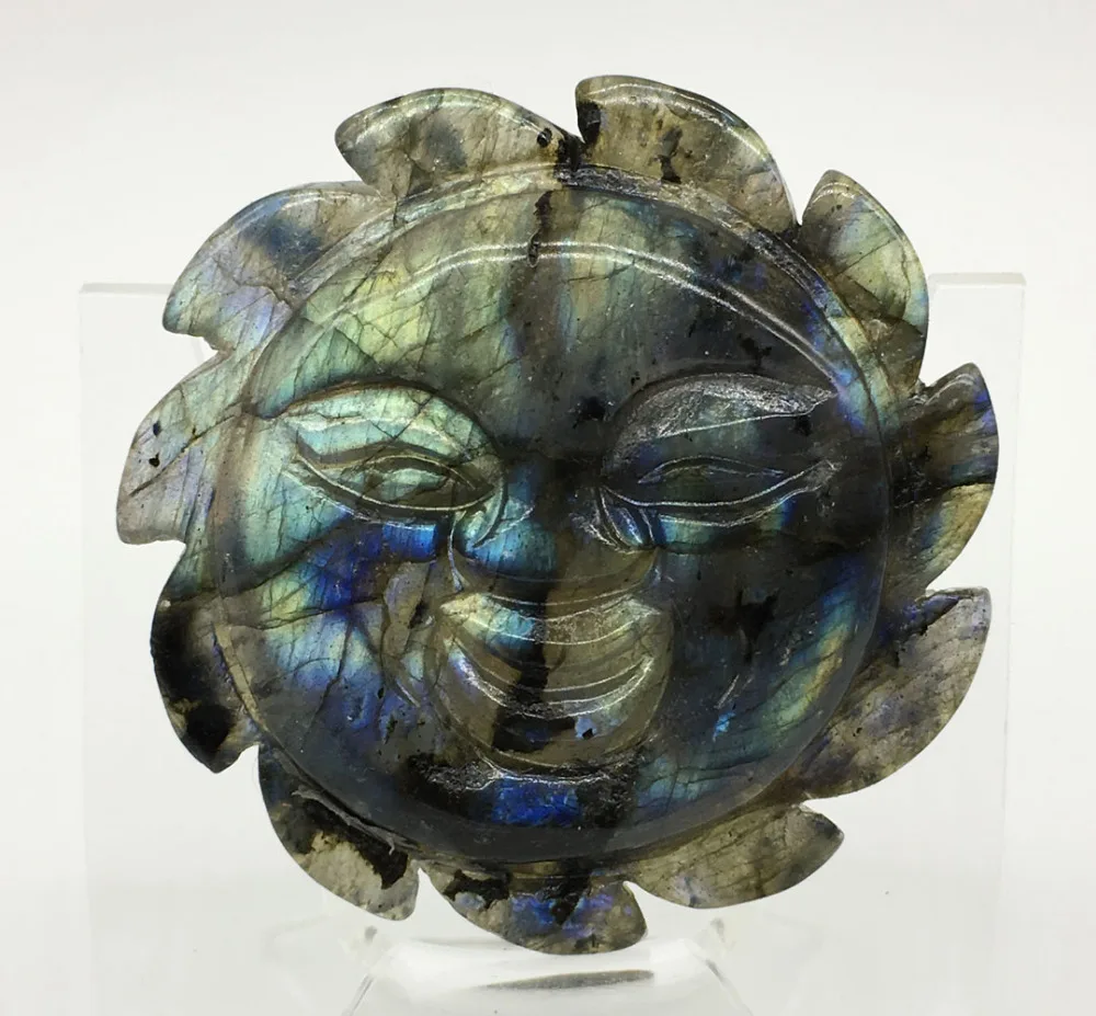 39G Sun God натуральная Лабрадорит солнце улыбающееся лицо подвеска амулет кварцевый