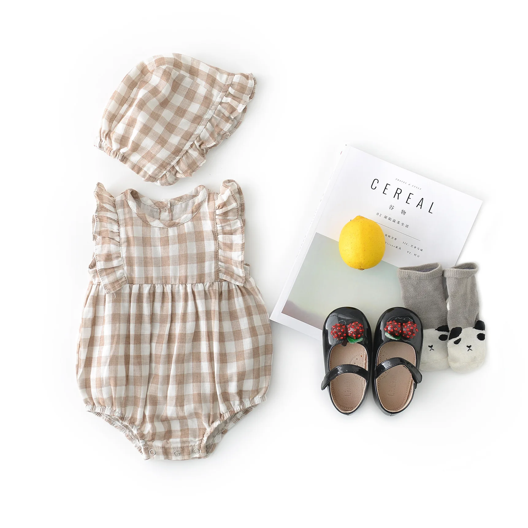 2019 Summer Toddler Baby Girl Ruffles Plaid Sweet Pirncess Rompers Free Hat | Детская одежда и обувь