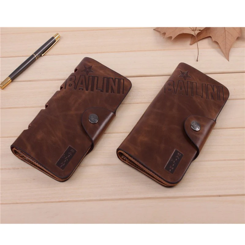 Мужской кошелек модный ретро роскошный брендовый кожаный на застежке мужские