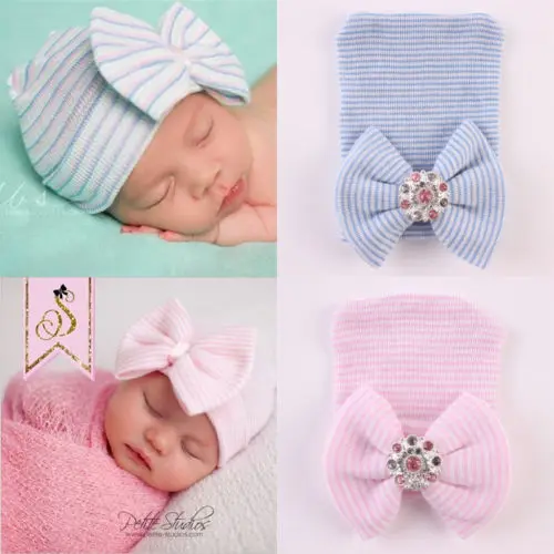 PUDCOCO Infant Baby Knitted Warm Cotton Hat Beanie Bowknot Butterfly Soft Striped Cap | Детская одежда и обувь