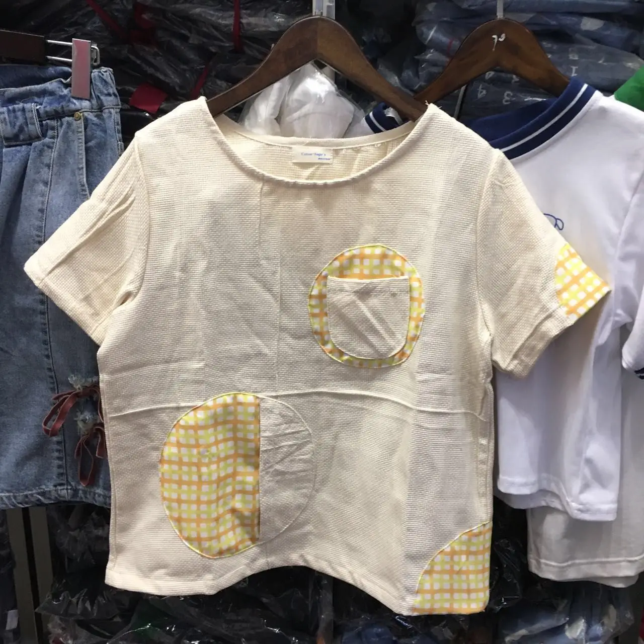 Модная женская футболка Топы милая клетчатая Лоскутная с круглым вырезом и