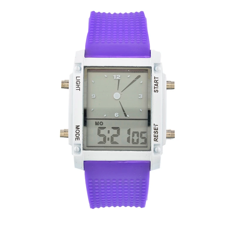 purple white Новинка, мужские спортивные часы, красочные светящиеся часы, двойной дисплей, электронный светодиодный, спортивные часы, спортивный трекер - Цвет: purple white
