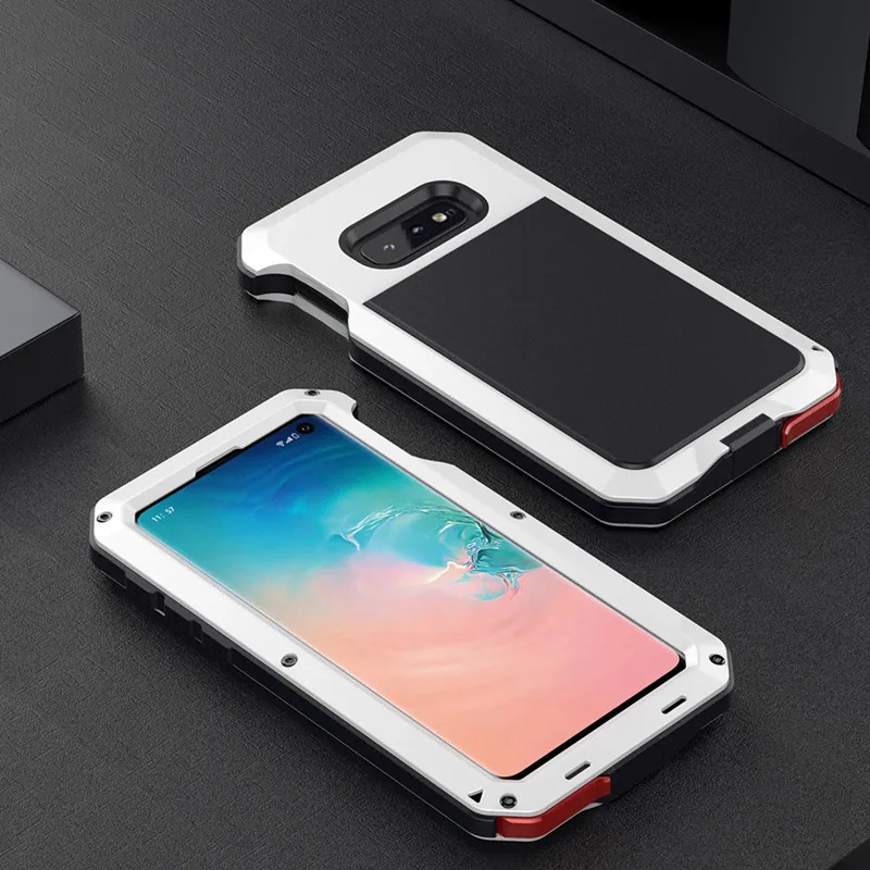 White Для samsung Galaxy S10e металлический Алюминий бронированный противоударный чехол Heavy Duty Водонепроницаемый защитный чехол+ Защитная пленка из закаленного стекла - Цвет: White