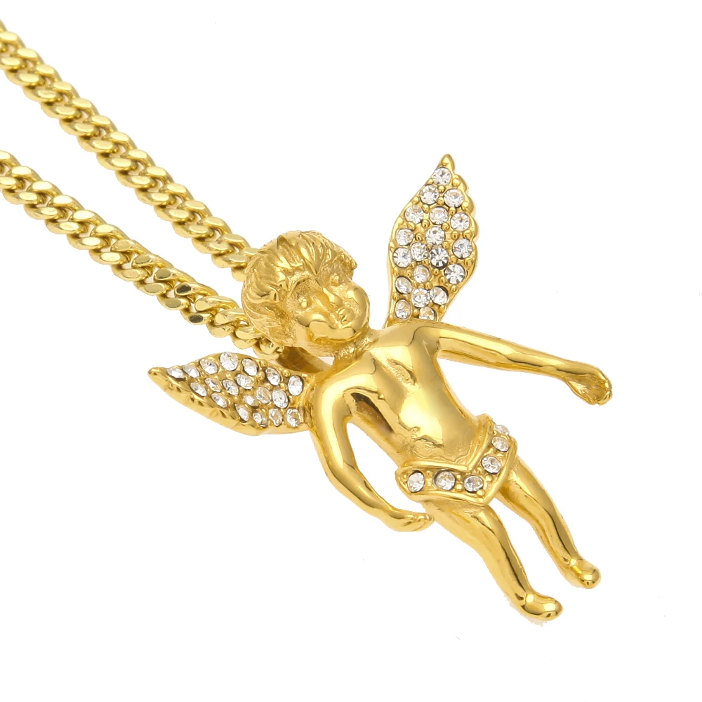 Хип-хоп Ангел Кулон в виде херувима ожерелье с 3 мм 24 дюйма кубинская цепь из