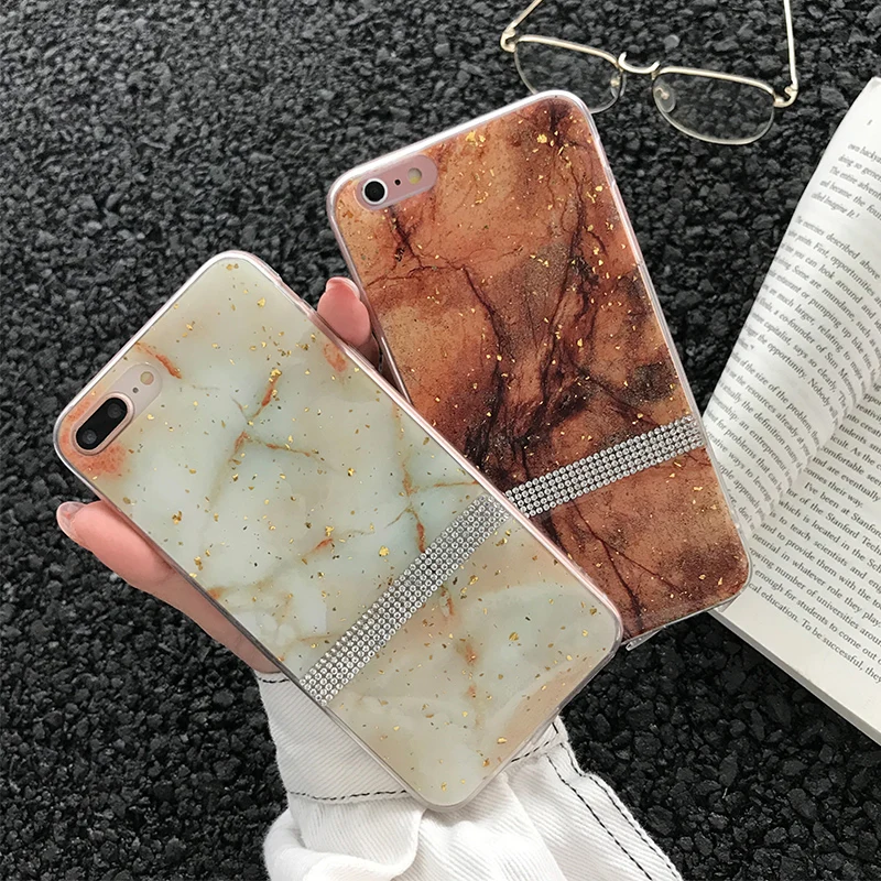 For case iphone x xs max xr Marble Stone Pattern Mobile Phone Case 6s 7 8 6 Plus Diamond Gold Foil Glitter Soft Funda |