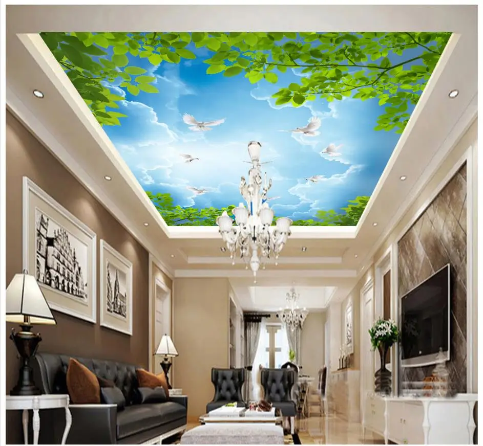

3d photo wallpaper custom 3d ceiling wallpaper murals Sky tree branches leaves white pigeons ceiling roofs murals decoration