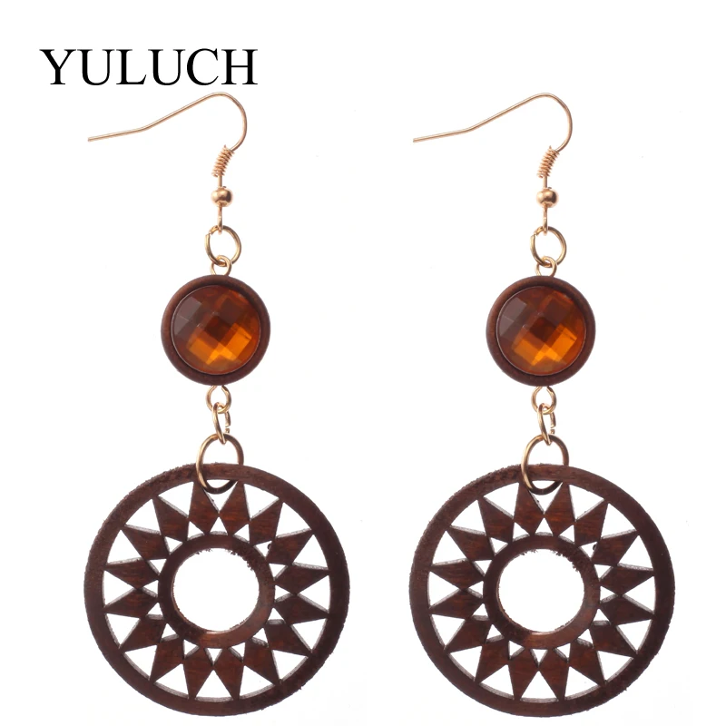 Висячие деревянные серьги Wheel Gear модные женские черные/коричневые ювелирные
