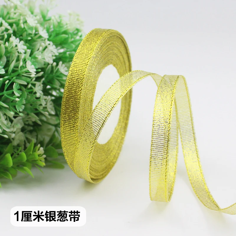6-10-15-20-25-40-50mm Gold Silver Glitter Metallic Ribbons Christmas Halloween Wedding Birthday Party Decoration Gift Wrapping