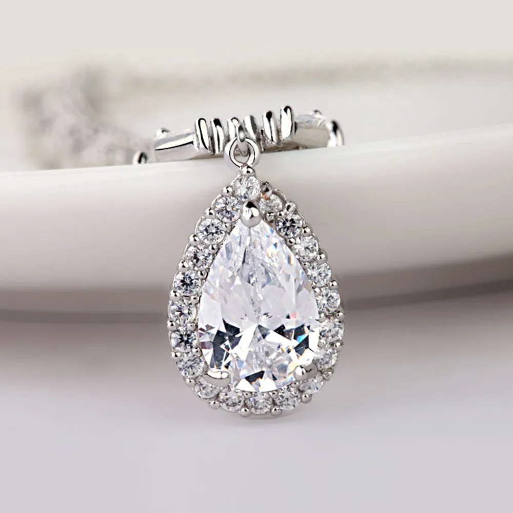 LUOTEEMI Brand Necklace+Earrings Zircon Wedding Jewelry Set for Brides Fancy Water Drop Cutting AAA+ Cubic Zirconia Necklace | Украшения и