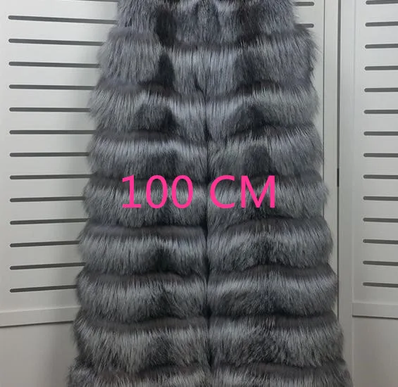 silver fox 100cm Зимний Теплый Женский Длинный жилет из натурального меха серебристой лисы, полосатый жилет без рукавов из натурального меха лисы - Цвет: silver fox 100cm