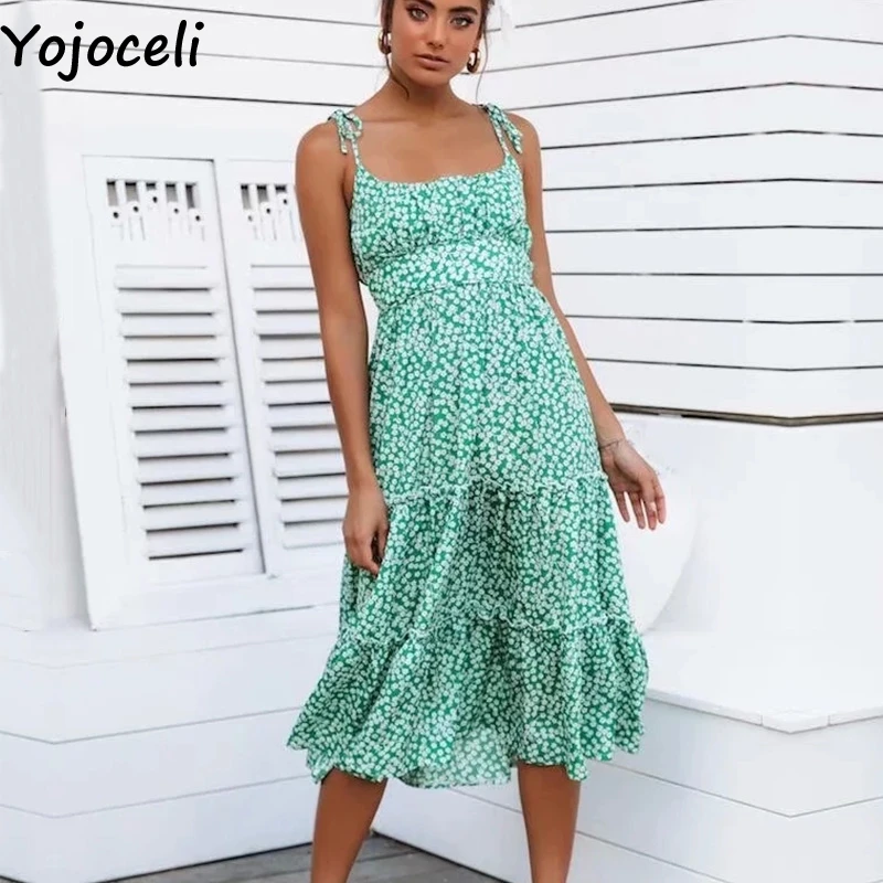 Yojoceli/платье на бретелях с цветочным принтом женские летние элегантные вечерние