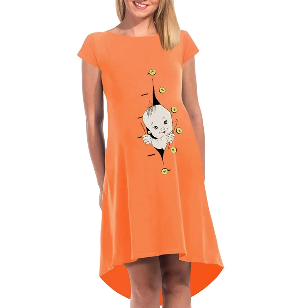 Платье SAGACE с милым принтом для женщин повседневная одежда мам свободная летняя