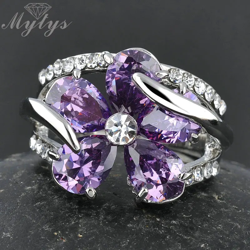 Женское кольцо с кристаллами Mytys фиолетовое белое золото R1776 | Украшения и