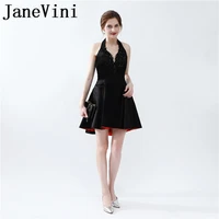 janevini sequined mother of the bride dresses halter lace appliques above knee elegant black short evening party gowns plus size
