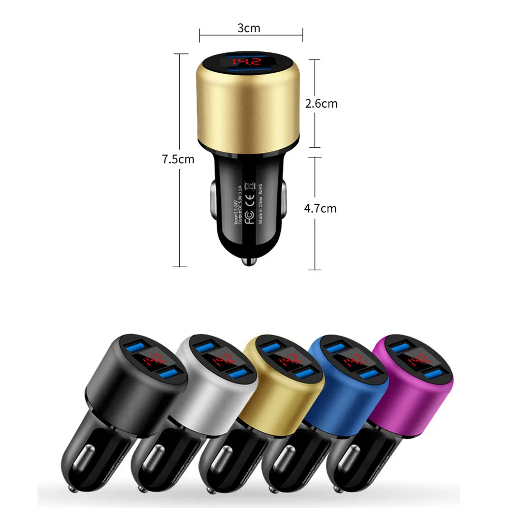 3.1A двойной зарядное устройство USB 2 порта ЖК-дисплей 12-24V Зажигалка на