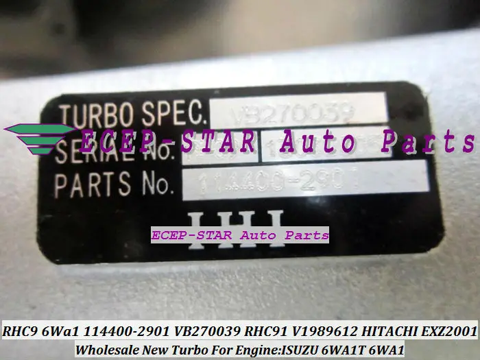 RHC91 114400-2901 114400-2902 VB270039 RHC9 V1989612 VB270074 Turbo Turbocharger For HITACHI EXZ200-1 EX200-1 6WA1T 6WA1 TCC TCN |