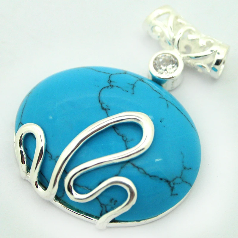 

Vintage 925 Sterling Silver Blue Turquoise Pendant 37x30MM valentine's gift
