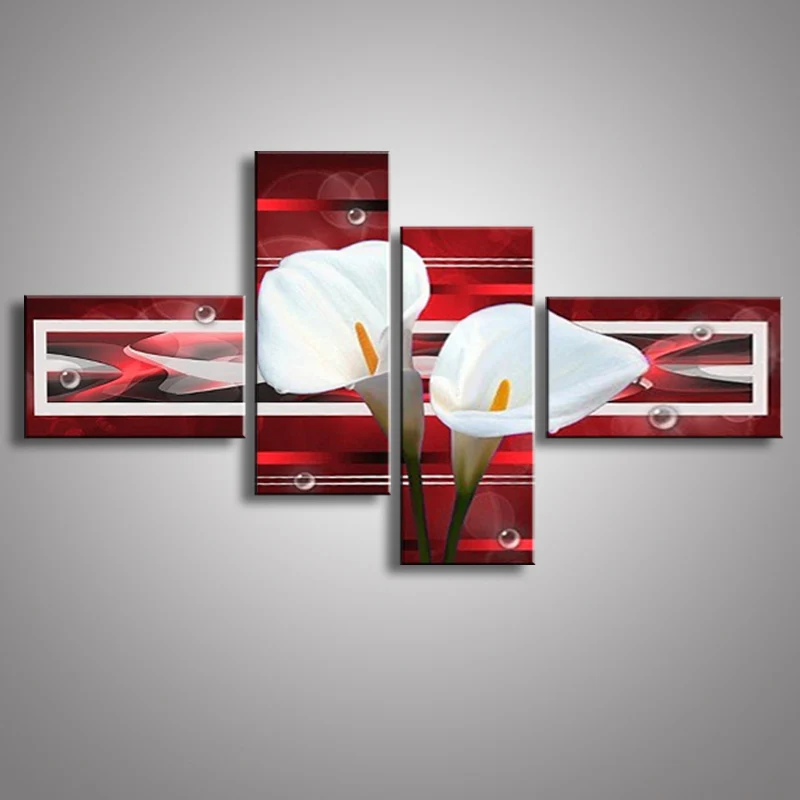 Ручная роспись стены искусства черный чистый белый лилии украшения дома Пейзаж