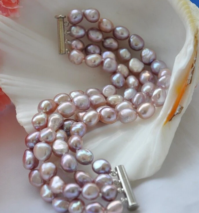 Hot sell - 4row lavender baroque freshwater cultured pearl bracelet -Top quality free shipping | Украшения и аксессуары