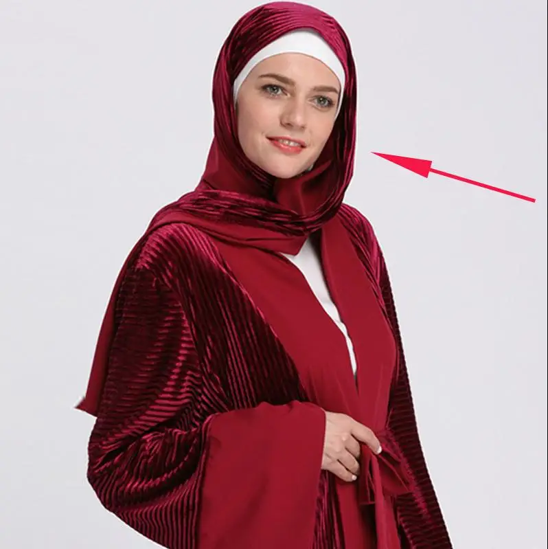 Wine Red Hijab ОАЭ кафтан абайя платье из Дубая ислам бархатное кимоно кардиган мусульманское платье хиджаб jilбаб Абая для женщин турецкий ислам ic одежда - Цвет: Wine Red Hijab