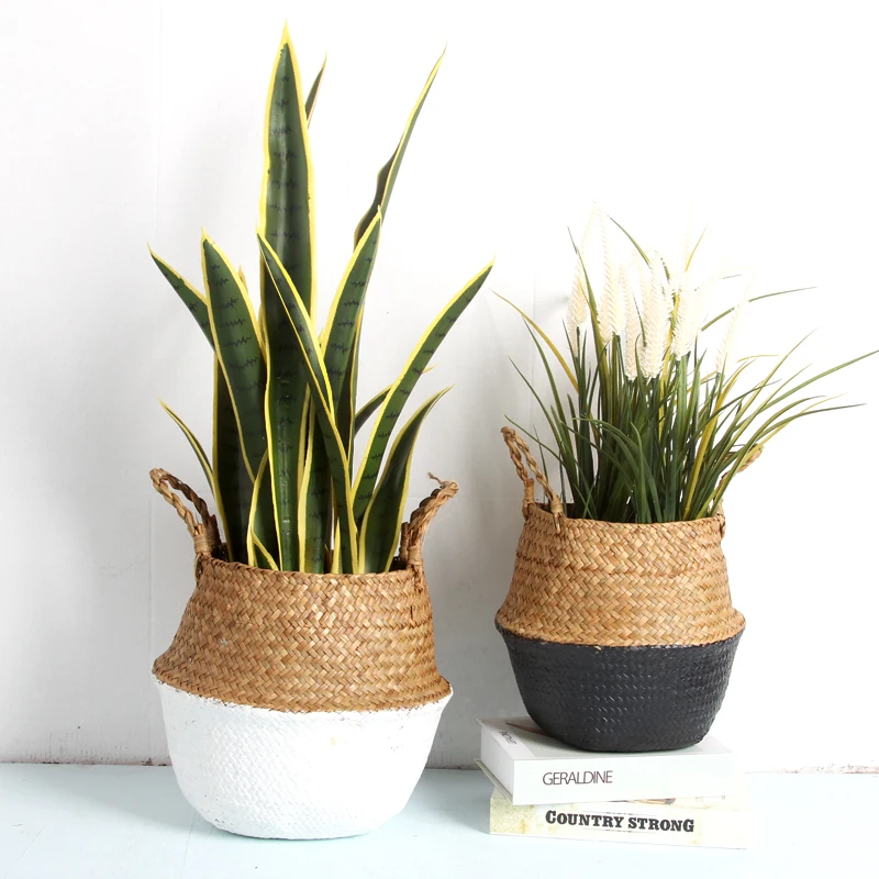Seagrass складные корзины ручной работы для хранения корзины декоративные Ротанговые растения Цветочный горшок тканые плетеные живота корзина Декор для дома