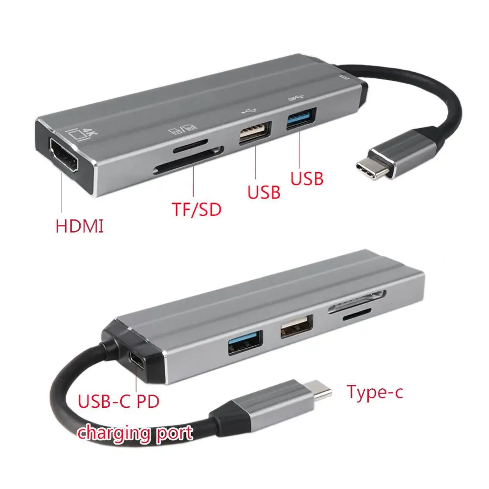 6 в 1 4K HD USB-C концентратор видео аудио кабель адаптер Тип C к HDMI usb 3,0/usb 2,0 с SD/TF кард-ридер Тип C USB концентраторы