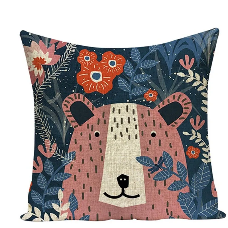 Dream Forest Animals Chair Cotton Linen Cushion Covers Plant Pattern Pillow Cases Home Decorative Pillows Cover For Sofa Decor | Дом и сад