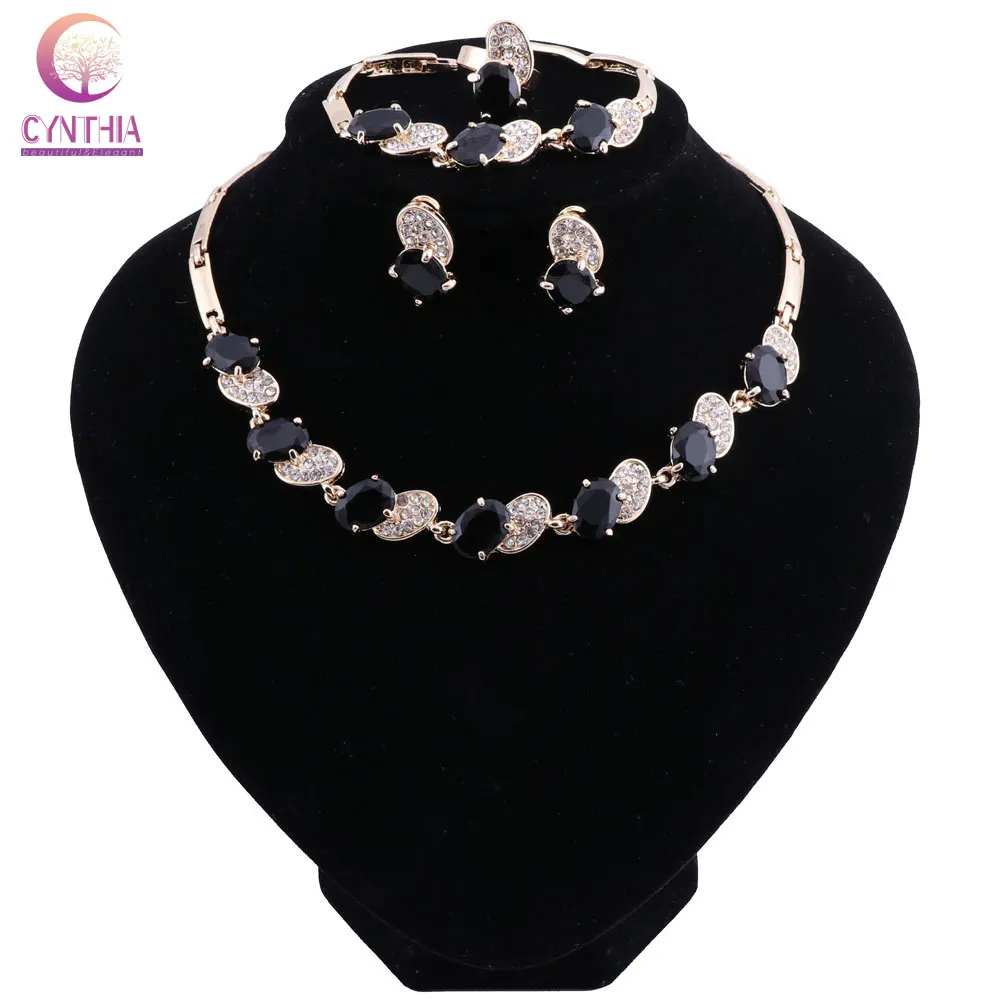 

Elegant CZ Crystal African Beads Jewelry Sets for Women Dubai Jewelry Sets Necklace Bracelet Earrings Ring Party Jewellery