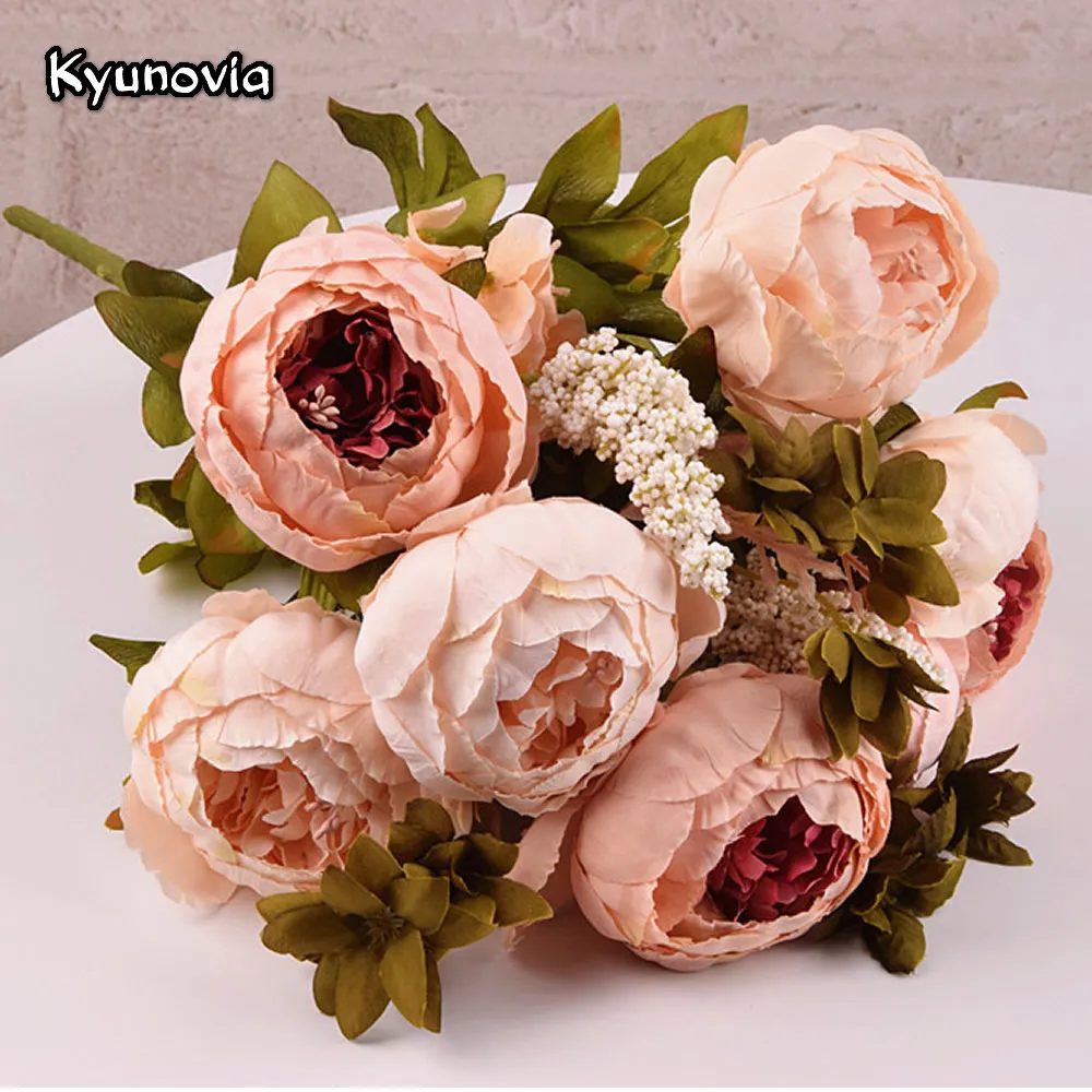 Kyunovia Artificial Flowers Vintage Champagne Blush Peony Silk for DIY Rustic Bridal Bouquet Wedding Home Party Deco H03 | Дом и сад