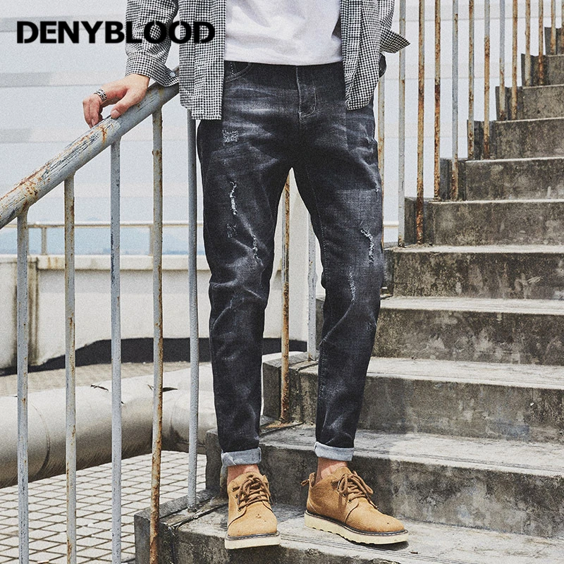Denyblood Джинсы для женщин Дамские шаровары Для мужчин проблемных рваные черного