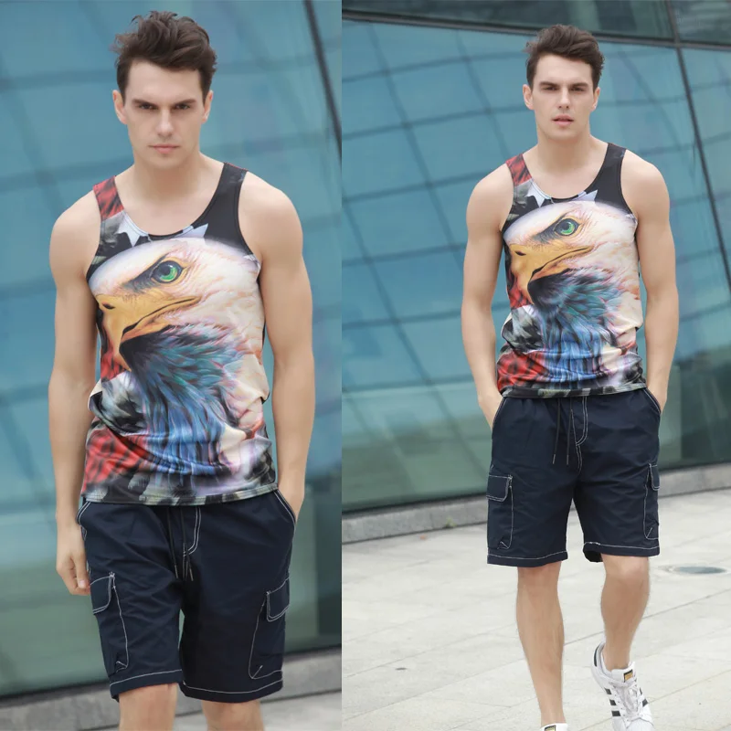 

Alisister 3d Tank Top Men Harajuku Eagle Print Vest 2021 Summer Sleeveless Hip Hop Animal Fitness Tops Large Size