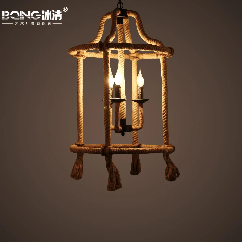 American retro personality lounge bar art Iron hemp rope pendant light Cafe Restaurant