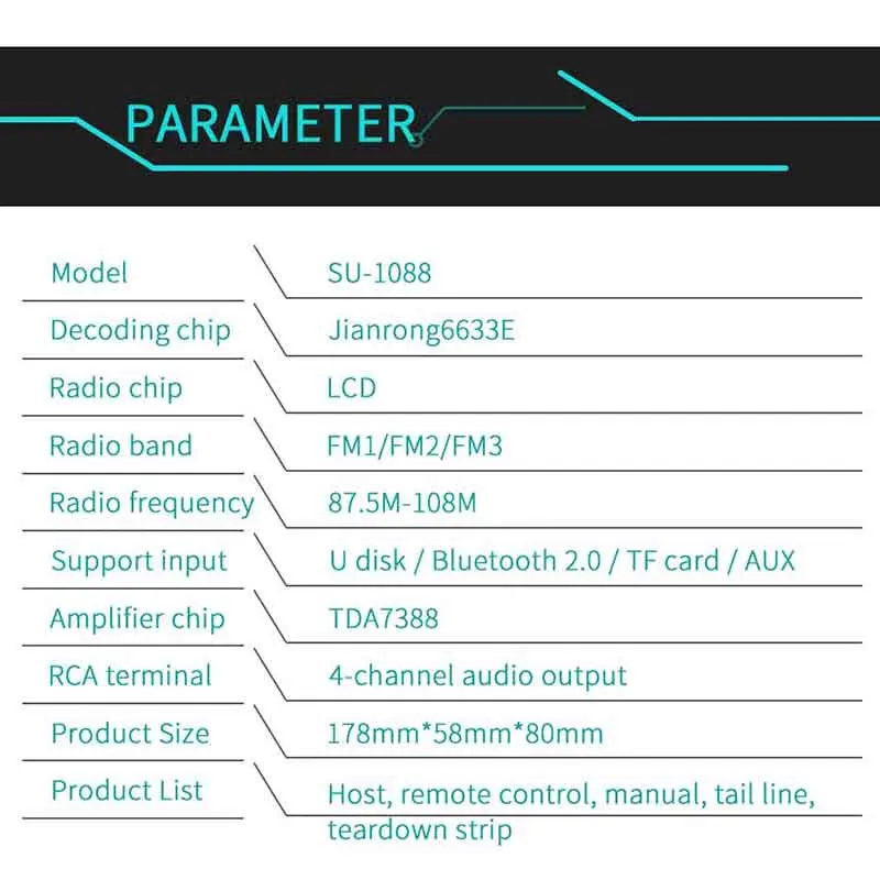 Большой ЖК экран 60 Вт * 4 магнитола с Bluetooth стерео аудио MP3 радио плеер AUX IN SD DC 12 В USB