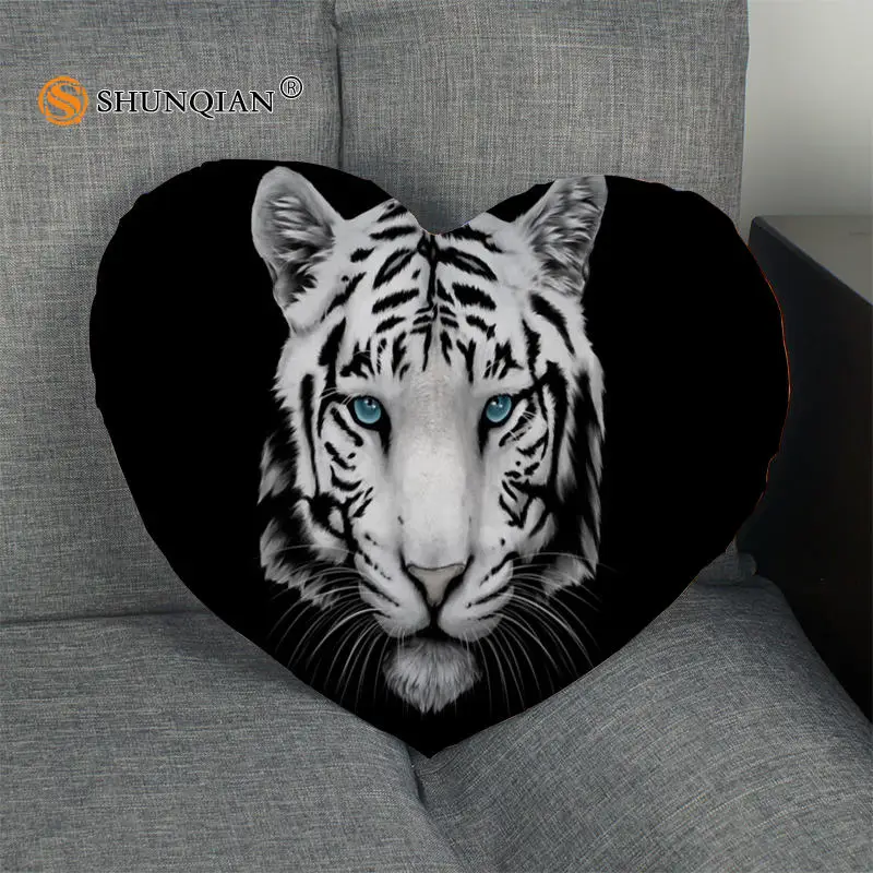 

Hot Sale Tiger Heart Shape Pillow Cover Custom zipper Pillowcase Just Cover No Core Size 41x36cm,47x42cm