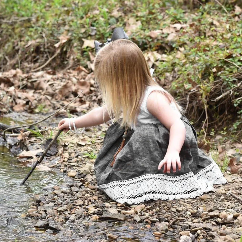 Платья для маленьких девочек кружевное платье без рукавов с оборками сарафан