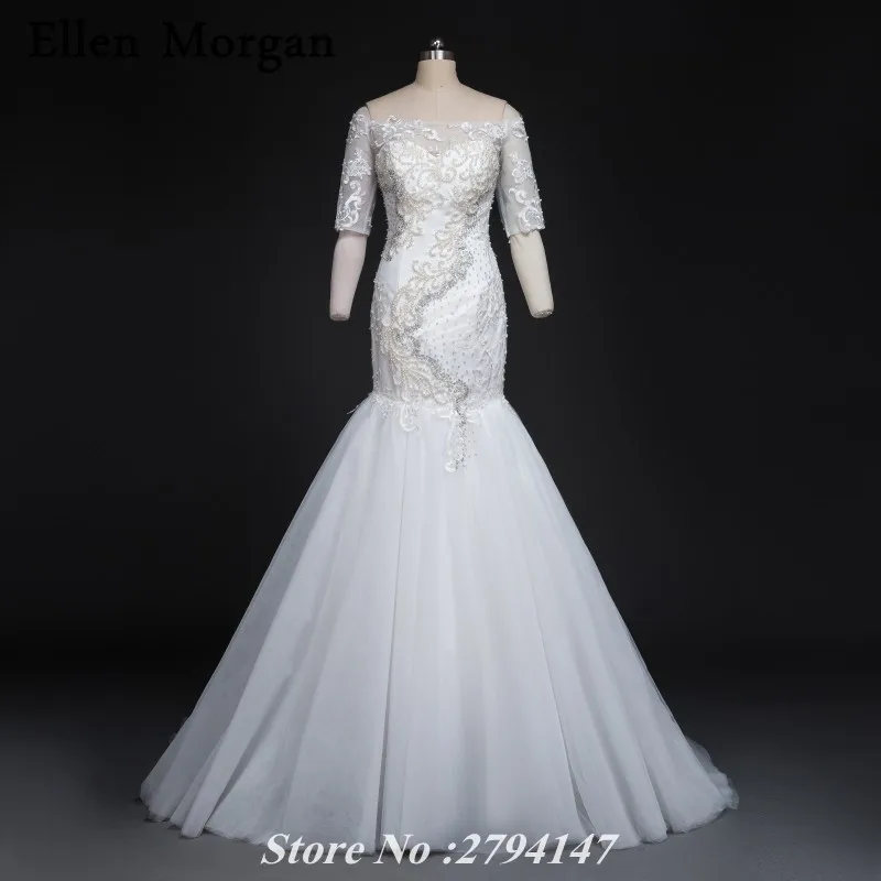 Русалка Весна Свадебные платья с рукавом 2017 для обувь девочек элегантный плеча