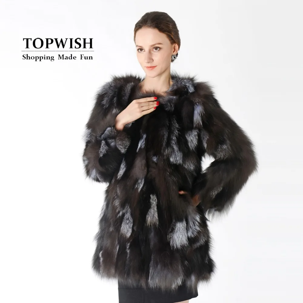 Теплое длинное пальто из натурального Лисьего меха со стразами Женская фабрика