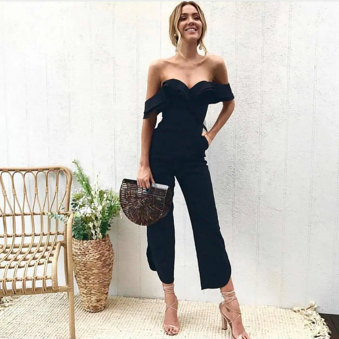 

Sexy Women Solid Summer Jumpsuit Sleeveless Wrapped Chest Back Ladies Clubwear Deep V Neck Playsuit Bodycon Party Jumpsuit